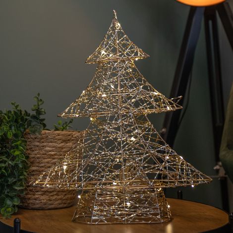 40cm Battery Operated Light up Gold Weave Christmas Tree with Warm White LEDs (1/2)
