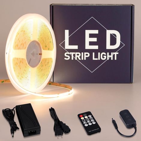 24V 10M COB Ruban LED Blanc Naturel 4000K Dimmable 312LEDs/M CRI 93+ avec Variateur Alimentation 24V 3A 72W Luminescence Uniforme IP20 Non étanche Découpable Bande LED pour Décoration Intérieure (1/5)