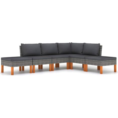 Maison Exclusive - Set Divani da Giardino 6 pz con Cuscini in Polyrattan Grigio (1/5)