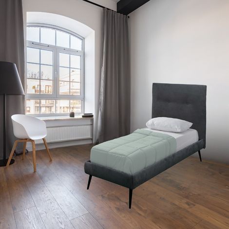 Einzelbett Stiletto mit fester Unterfederung in grauem Ash-Gewebe