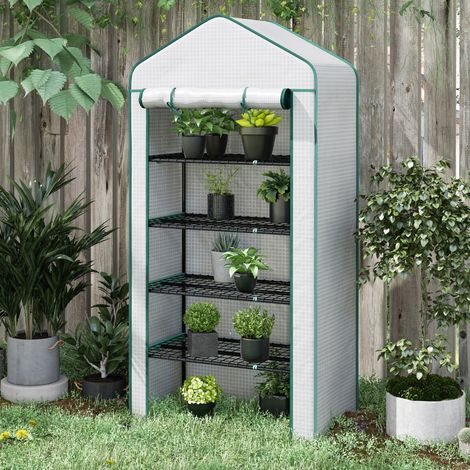Serre de jardin Serre 5 niveaux avec 1 porte enroulable. Bâche en PE Renforcée Résistante dim. 90L x 49l x 193H cm