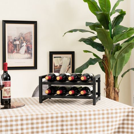 Étagère à bouteilles de vin 2 niveaux en métal pour 8 bouteilles avec pieds réglables et design ouvert pour cuisine salle à manger (1/5)