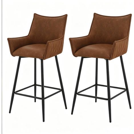 Set mit 2 ergonomischen Barhockern aus braunem PU und Metall 51x44,5x90 cm MODENUIT (1/5)