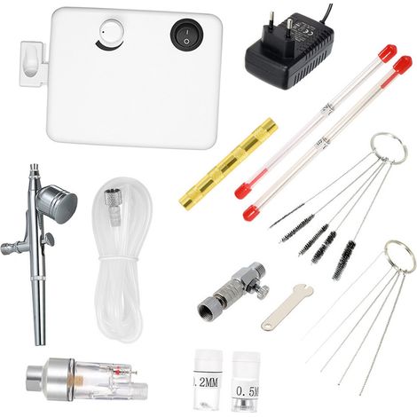 Kit aérographe polyvalent mini compresseur alimentation gravité pour art, tatouage, manucure, loisirs créatifs, déco gâteau, modélisme, outil ongle 100-250V (1/4)