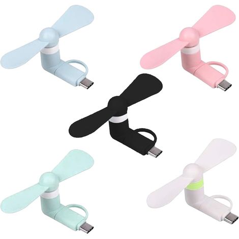 Ensemble de mini ventilateurs portables JeiibrZui - 5 pièces - Refroidisseur USB portable 2 en 1 - Type-C et Micro-USB - Matériau TPE souple - Pour iPhone et Android - Idéal pour les voyages, le burea (1/5)