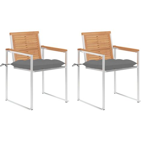 Lot de 2 Chaises de jardin avec coussins Fauteuils de Jardin Teck solide et acier 32576 (1/5)