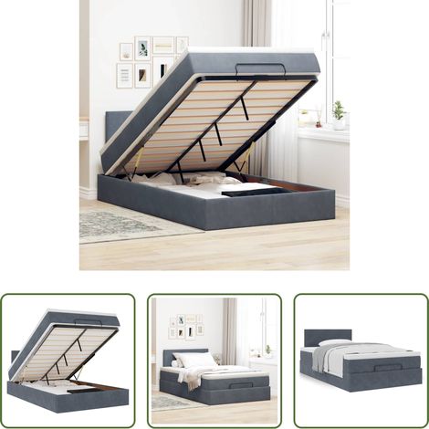 vidaXL Samt - Ottoman-Bett mit Matratze Dunkelgrau 120x200 cm Samt (1/5)