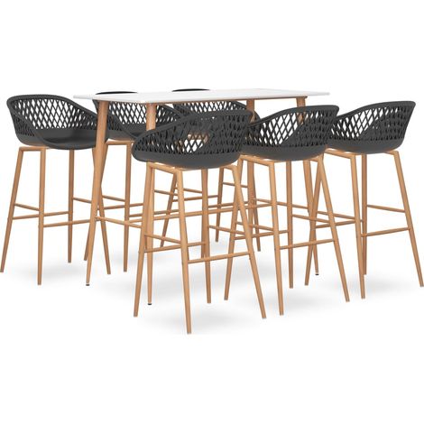 Ensemble de bar 7 pcs Meubles de salle à manger Blanc et gris (1/5)