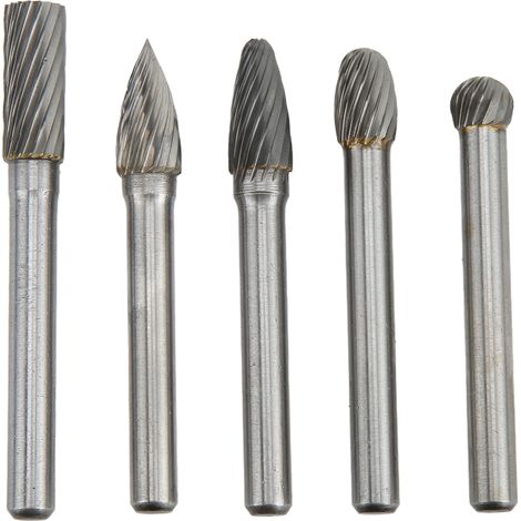 Jeu de 5 fraises rotatives tungstène carbure coupe simple, queue 6 mm / 1/4 pouce, pour polissage, meulage, sculpture et travail du bois. (1/5)