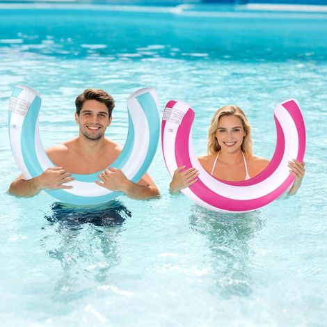 2 x Inflatable Pool Fries, 2 Colours Curved and Striped Resistant Pool Fries, Ideal for Beach Holidays and Water Games (1/5)