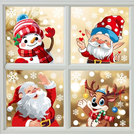 Autocollants Père Noël, décorations de Noël à exporter, autocollants pour portes vitrées, autocollants statiques rennes et bonhommes de neige, autocollants flocons de neige blancs pour fenêtres