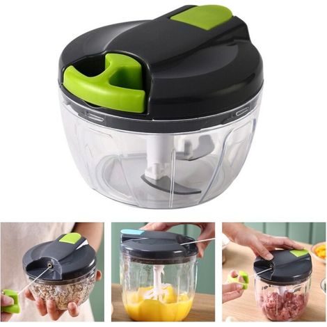 Mini manual cr with string manual blender, manual onion cutter for onion, garlic, meat, vegetables, gray-green-520ml