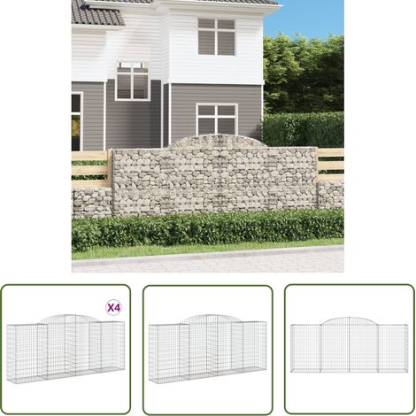 The Living Store Paniers à gabions arqués 4 pcs 300x50x120/140 cm fer galvanisé - Panier Gabion - Mur Gabion - Clôture Gabion - Décoration Jardin - Barrière Jardin (1/5)