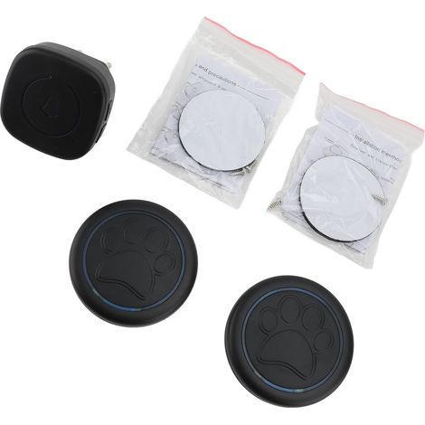Sonnette sans fil pour chien, 60 mélodies, 5 niveaux de volume, 2 boutons étanches et 1 récepteur à brancher, pour dressage et communication (1/4)