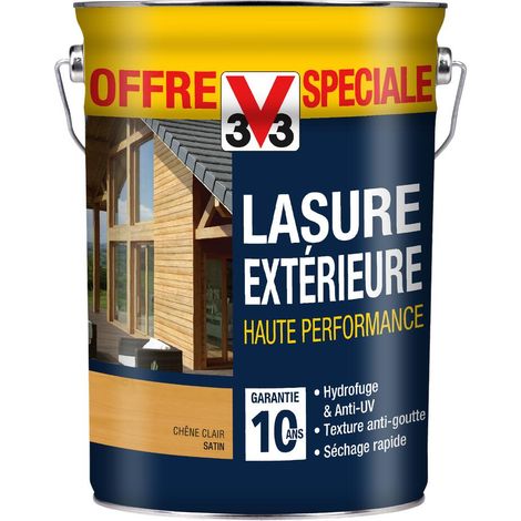 Lasure bois extérieur, haute performance 10 ans V33, offre spéciale Chêne clair satin 5L