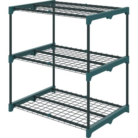 Support à plantes à 3 niveaux, 72 cm de hauteur, pour l'intérieur et l'extérieur, étagère en acier, vert foncé