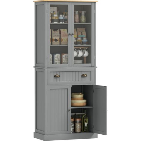Buffet - HOMCOM - 4 portes dont 2 portes vitrées et 1 tiroir étagères réglables - MDF - 76x40x182.5cm - gris