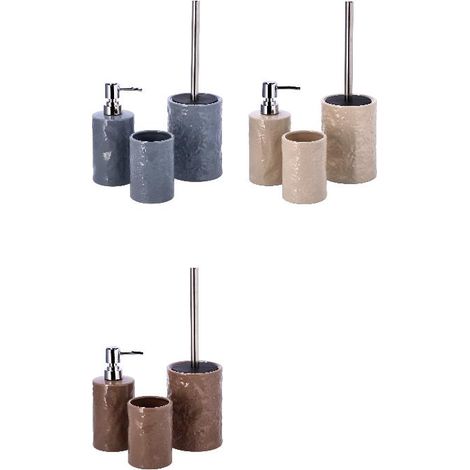 Set 3 Pezzi Accessori Bagno in Ceramica Portaspazzolini Dispenser Scopino 3 Colori (1/2)