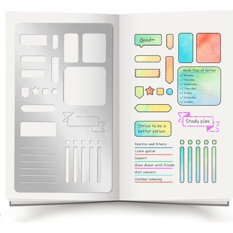 Pochoir en métal pour journal, 10,2 x 17,8 cm, kit de pochoirs de peinture avec cadre en métal pour bricolage, gravure, peinture, scrapbooking (1/5)