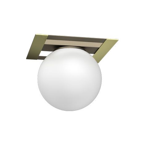 Plafonnier doré laiton globe verre blanc Satelit E27