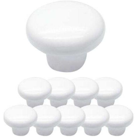 FENOPLASTICAUn ensemble de 10 poignées de meuble rondes en céramique blanche, convenant aux armoires, penderies et meubles. (1/4)