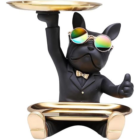 Statue Bulldog Tray, Entrée Couloir Vidant la Poche Sculpture Décorative en Résine Français, Noir (1/5)