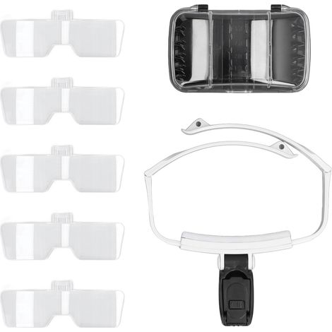 Casque loupe LED pliable rechargeable mains libres pour bijoutier, verre grossissant frontal avec bandeau réglable (1/5)
