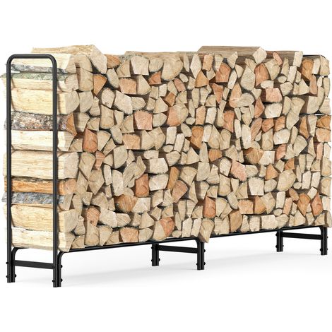 7.6ft Outdoor Extended Metal Log Holder Rustic Wood Storage Fireside Basket Rack