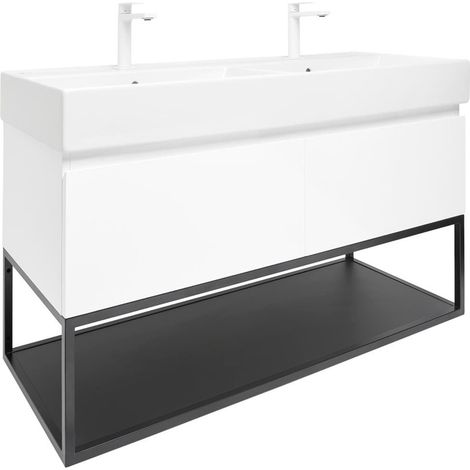Ensemble meuble avec vasque SAT et 2 mitigeurs et cadre - B-Way - 119x30x45 - Blanc