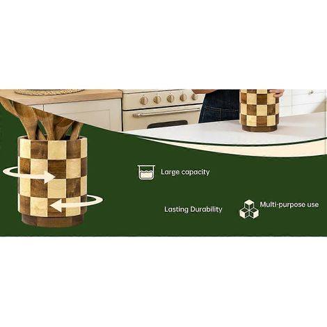 Porte-couverts en bois, porte-couverts de cuisine rotatif à 360°, compatible avec un plan de travail, grand format (1/5)