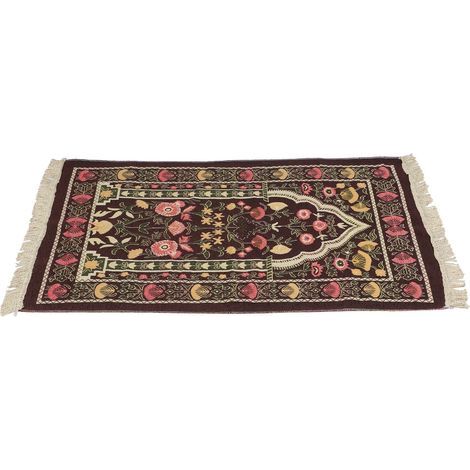 Muslim Prayer Rug Portable Exquisite Embroidered Floral Design Ethnic Worship MatBrown (1/5)