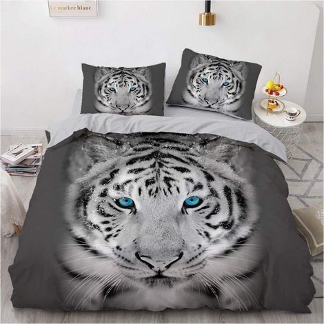 Bettwäsche 155x220 cm 3-teilig mit Tiger Motiv, Mikrofaser, Reißverschluss