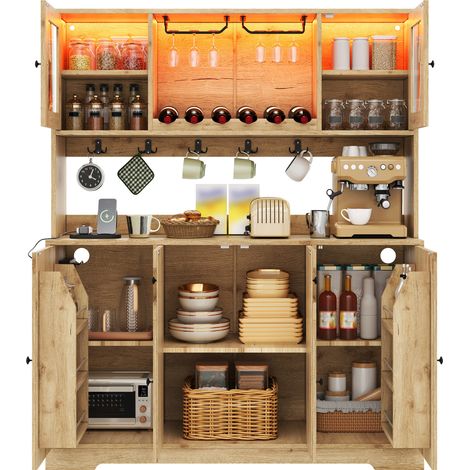 Hoher Schrank 140×40×173 cm aus MDF Natur mit RGB-LEDs und Steckdosen – MEUBLIV (1/5)