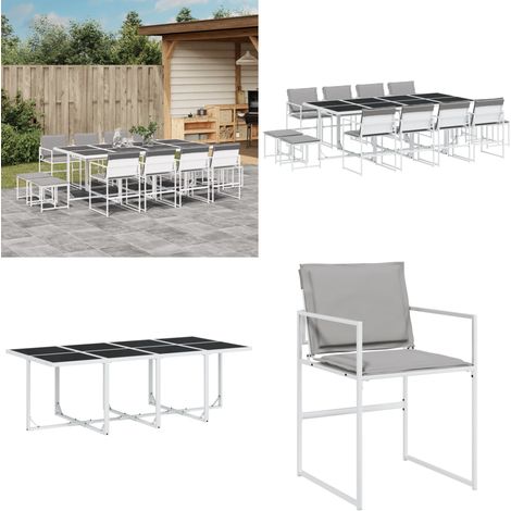 Set da Pranzo da Giardino 13 pz con Cuscini Bianco in Textilene - Sedie da giardino - Tavolo da giardino
