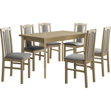 Conjunto de mesas y sillas para comedor Victorville 313, Roble Sonoma, 78x80x140cm, Diámetro: 0, Número de asientos: 6, Estilo: Contemporary (1/5)