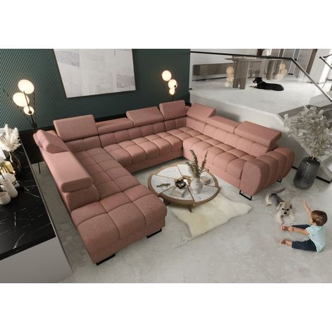 Wohnlandschaft Schlafsofa BASTIEN XL in Stoff Moly Altrosa Ottomane Links