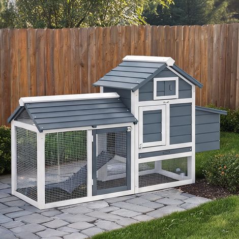 Poulailler gris en bois de sapin 150,5 x 54 x 87 cm (1/5)