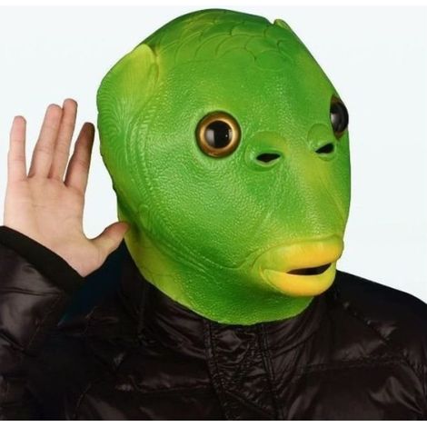 Masque de poisson vert tête de monstre, sculpture de sable animal, accessoire de tête de poisson pour Halloween, décoration de performance, parure de tête vibrante, déguisement homme poisson, ornement (1/2)