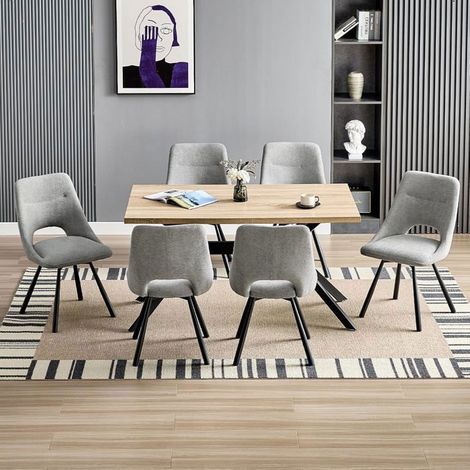 Ensemble table à manger - WAFTING - 140x80 cm - 6 chaises pivotantes 360° - Bois clair - Style scandinave (1/5)