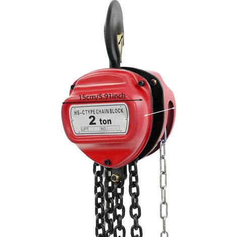 Palans à chaîne manuel, capacité de 2 tonnes, hauteur de levage de 6 m, Rouge, 2000 Kg (1/2)