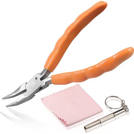 Pince à bec coudé de 15,2 cm – Outil de réparation et de réglage de lunettes en acier inoxydable avec tournevis et chiffon (1/5)