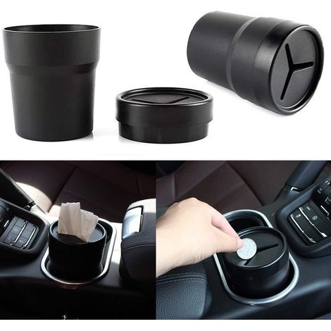 2-teiliger schwarzer PVC-Autobecherhalter, Münz- und Stifteaufbewahrung, Mini-Automülleimer (1/5)