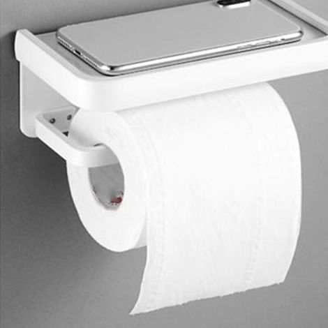Klebender Toilettenpapierhalter, Wandmontierter Toilettenpapierhalter mit Ablage aus Edelstahl, Ohne Bohren Toilettenpapierhalter für Bad und Küche (Doppellagig, Weiß) (1/3)