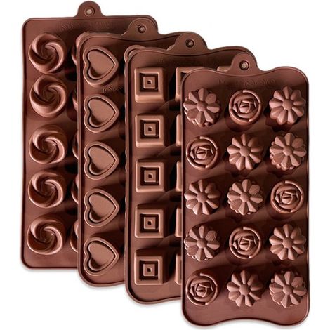 Set di 4 stampi in silicone, adatti per cioccolato, alimenti antiaderenti, caramelle e burro, in varie forme (4 stili diversi per set).