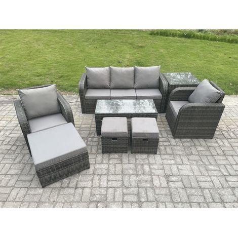 Fimous 8-Sitzer Polyrattan Gartenmöbel Set mit Rechteckiger Couchtisch Beistelltisch 3 Hockern Polyrattan Garten Sofa im Freien Set (1/5)