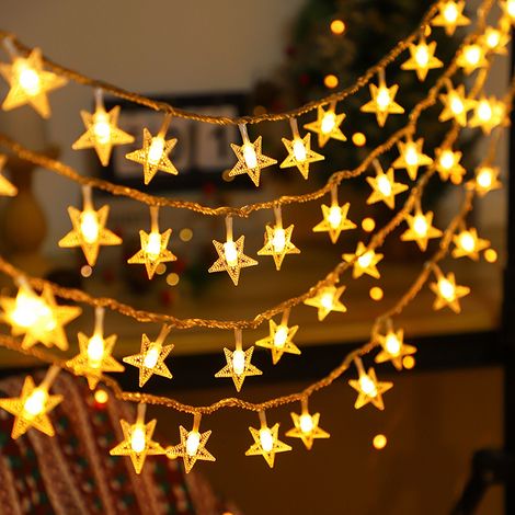 Batteriebetriebene Lichterkette, 5 m, 50 LEDs, Sterne, wasserdicht, für Weihnachten, Partys, Schlafzimmer, Gärten, Hochzeiten, Geburtstage (1/5)