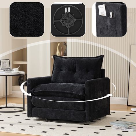 Divano relax 92x74x67cm - girevole a 360° con braccioli - ideale per soggiorno, camera da letto e ufficio - ciniglia - nero