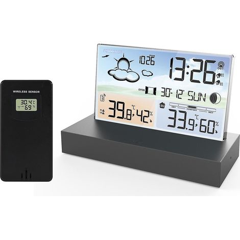 Digitaler Wecker mit Temperatur-, Luftfeuchtigkeits- und Wettervorhersage – Elektronischer Tischwecker (AA-Batterien erforderlich)