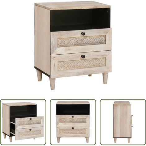 Schrank - Nachttisch mit Regal Beige 50 x 33 x 62 cm Massivholz Akazie (1/5)