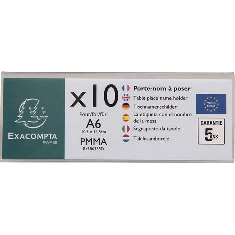 1 Lot de 10 porte-noms (A6 plié) horizontal Office - Dimensions 150 x 55 mm - PMMA (acrylique) table, affichage, réception, bureau, magasin, restaurants - Couleur Cristal (1/5)